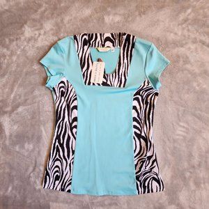 Tracey Lynn Top Womens Medium Zebra Print Golf Stretch Activewear Yoga Sportek